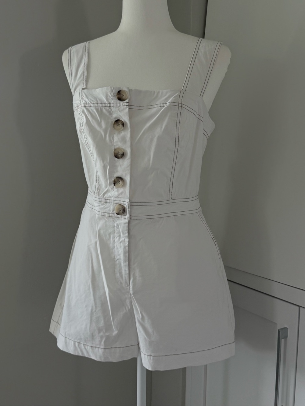 Nicole Miller White Button-Front Short Jumpsuit